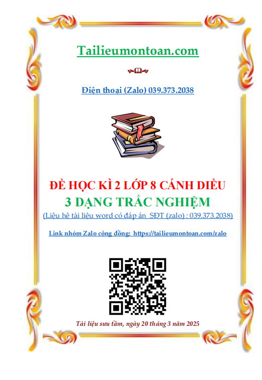 Đề học kì 2 toán 8 cánh diều 3 dạng trắc nghiệm năm 2025